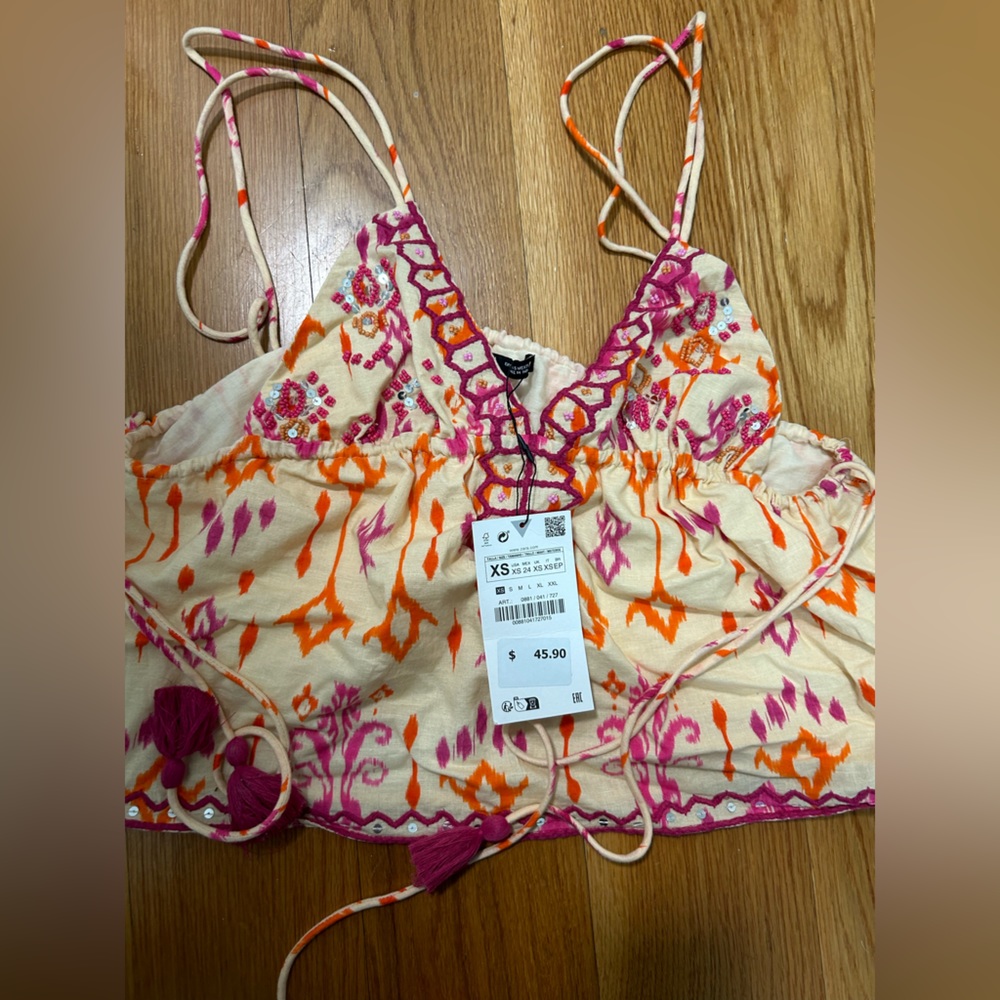 Zara BEADED PRINTED TOP